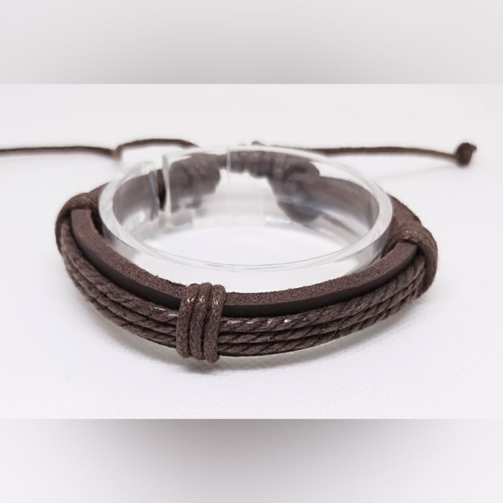 Men's bracelet leather layered brown new e22